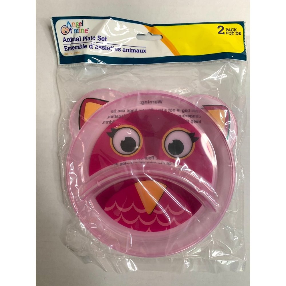 New Angel Of Mine Pink Divided Plate Plastic Owl  7.75x7.75